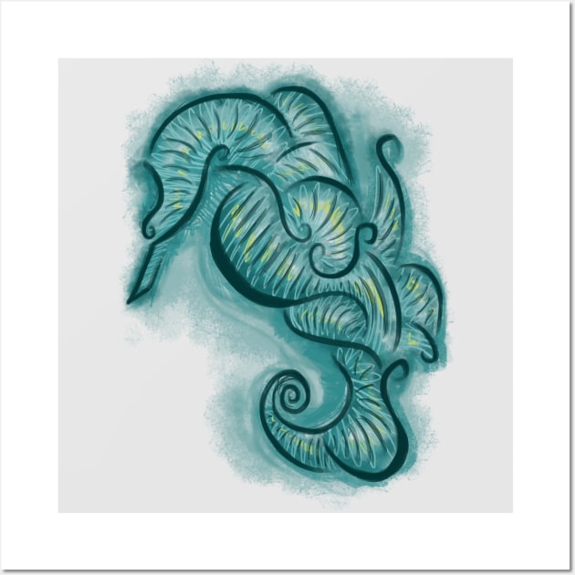 Blue Seahorse Wall Art by njonestees